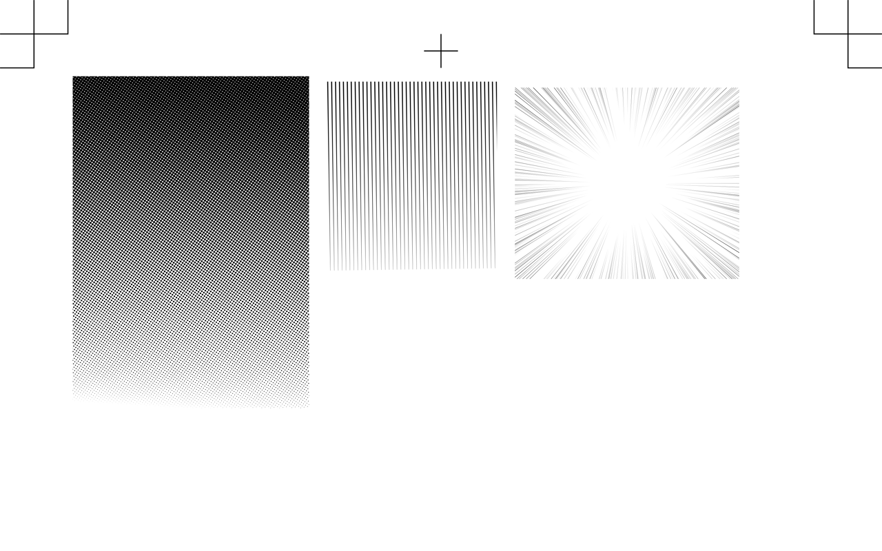 A print-ready page export with registration marks and screentones