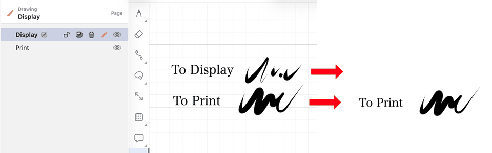 A Display layer excluded from export while the Print layer is kept