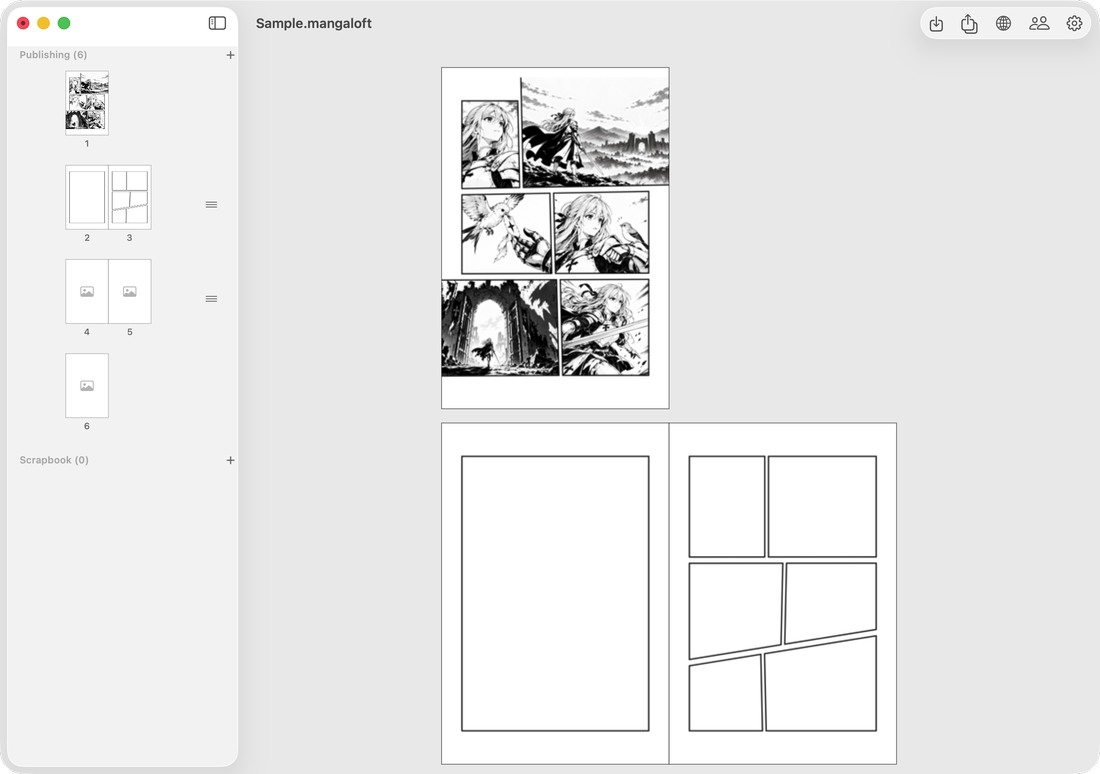 The page organizer — a sidebar of facing-page spreads beside the manuscript grid